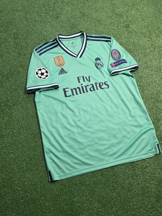 Adidas Real Madrid CF Sergio Ramos #4 2019/2020 Third Green Jersey UCL Patches - Picture 2 of 12